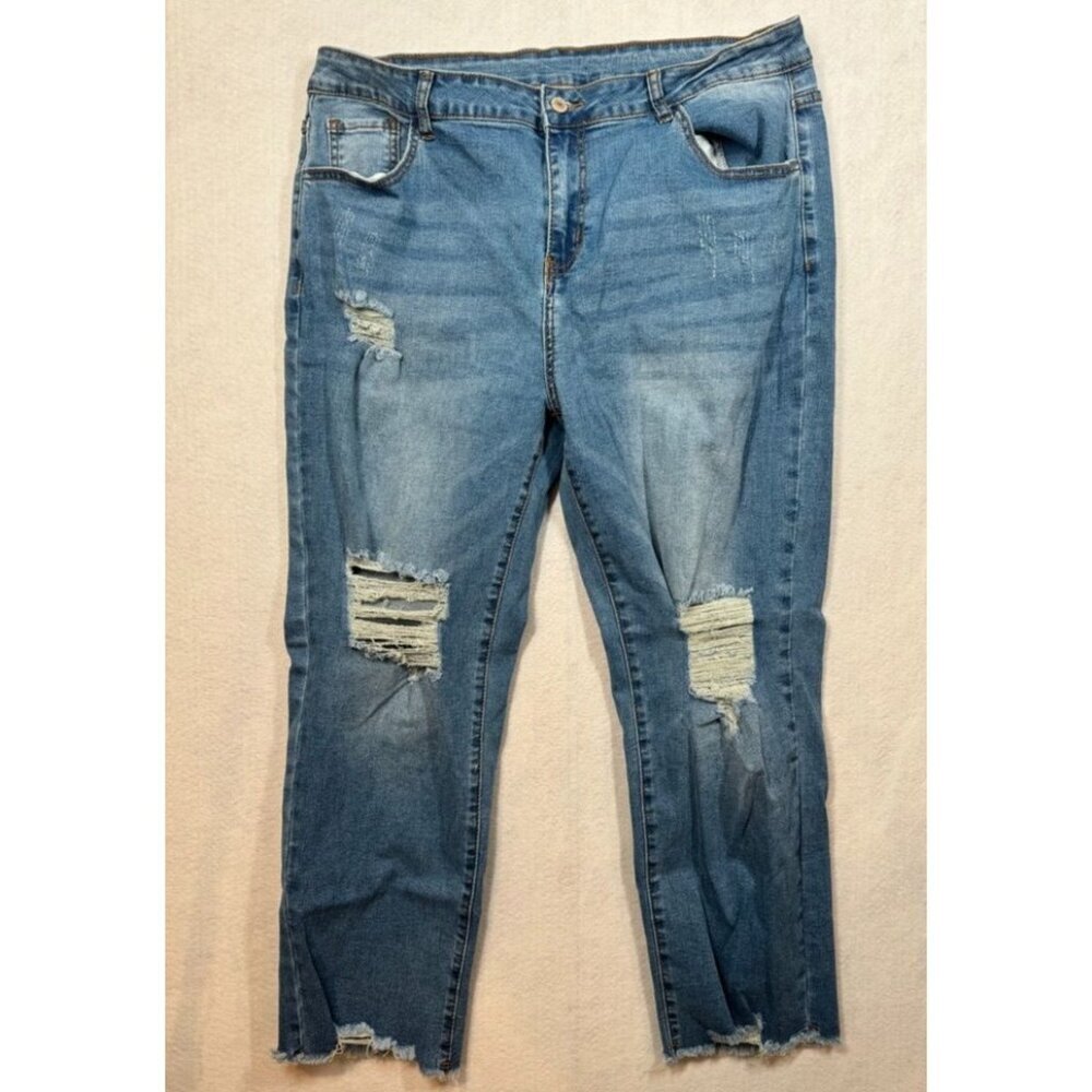 Sidefeel Jeans Distressed Medium Wash Straight Leg High Rise Stretch Women's 18